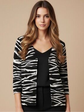 Madison Black and White Zebra-Print Cardigan Sweater Size S